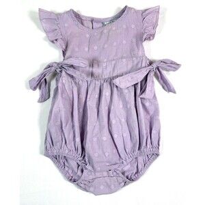 THREE SISTERS Lavender Swiss Dot Baby Romper Dress With Flutter Sleeves 18M